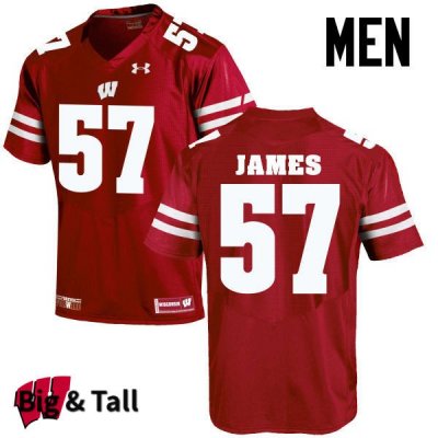Men's Wisconsin Badgers NCAA #57 Alec James Red Authentic Under Armour Big & Tall Stitched College Football Jersey PH31M60WC
